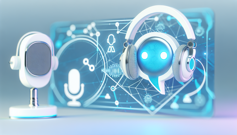 Sleek book cover featuring AI voice agents and customer service themes in soft blues and whites.