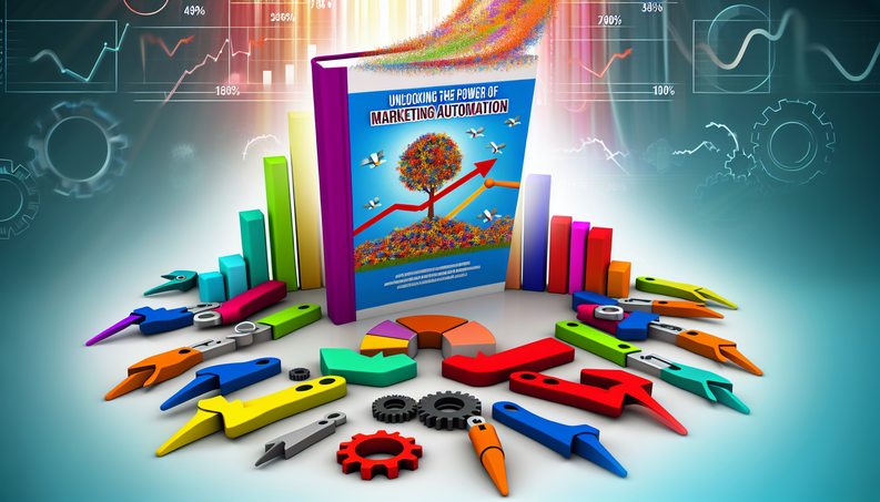 Vibrant book cover for "Unlocking the Power of Marketing Automation" showcasing business growth tools.