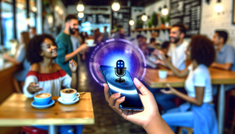 Engaging cover showcasing AI voice agents enhancing customer communication in a vibrant café setting.